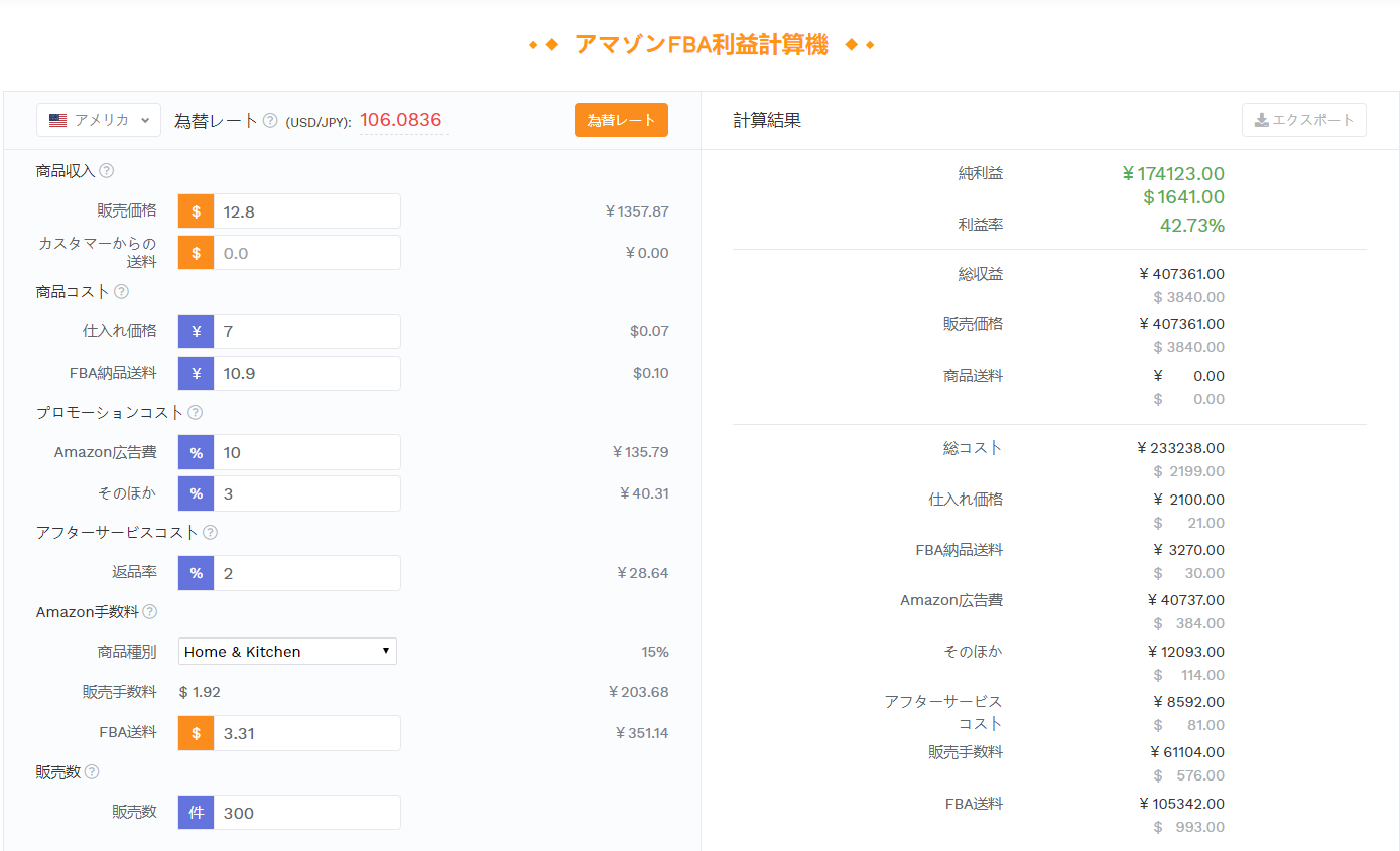 利益計算結果
