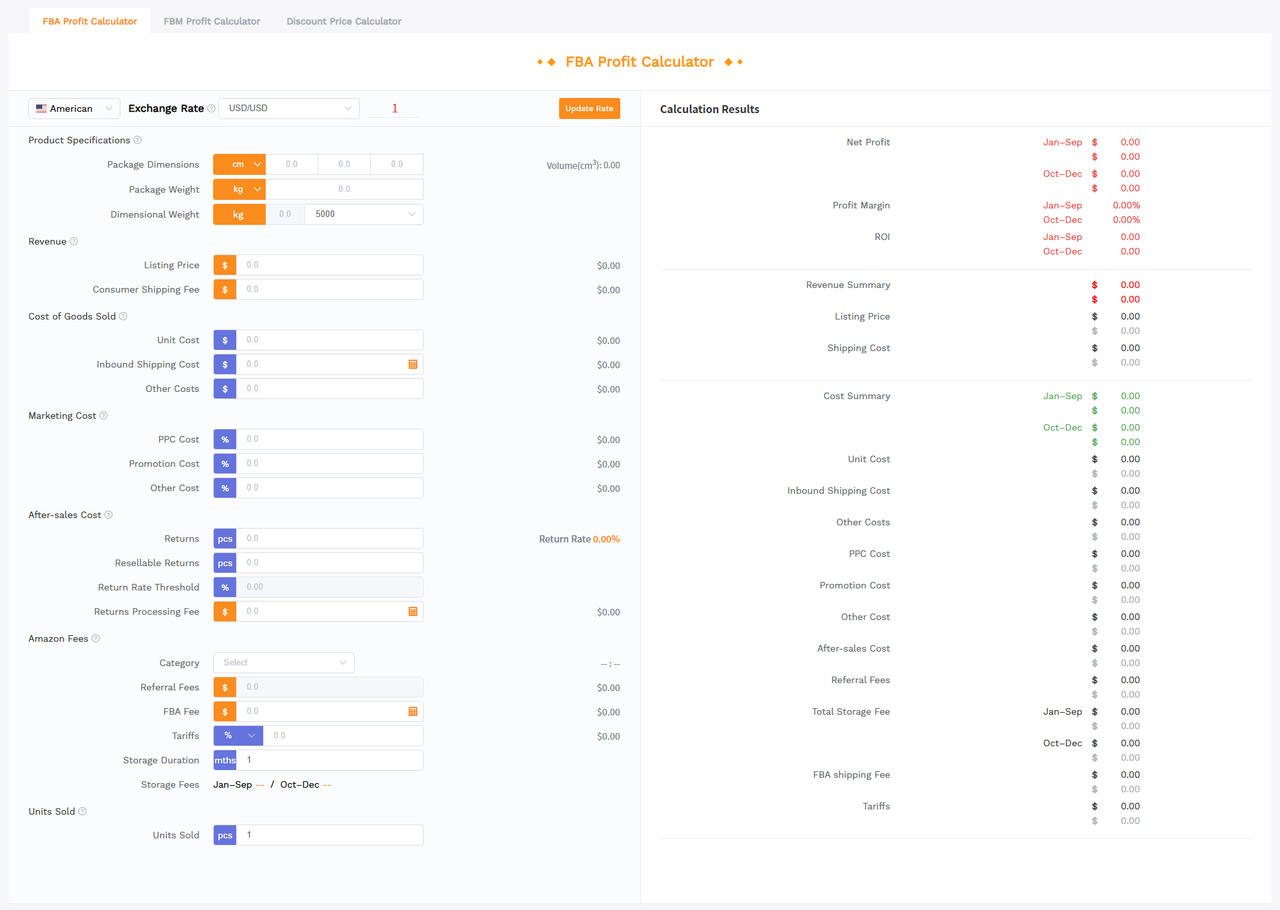 SellerSprite's free FBA profit calculator page