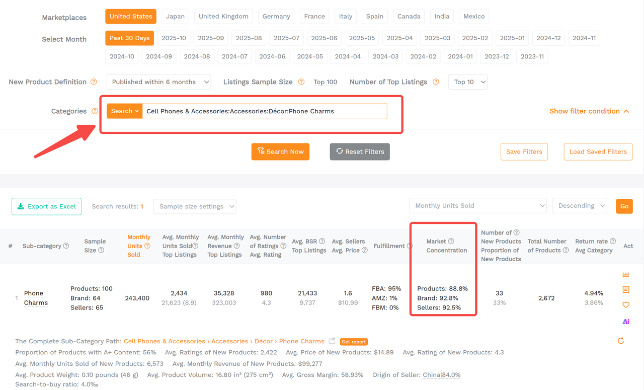 A demo screenshot of SellerSprite's feature called Category Insights.
