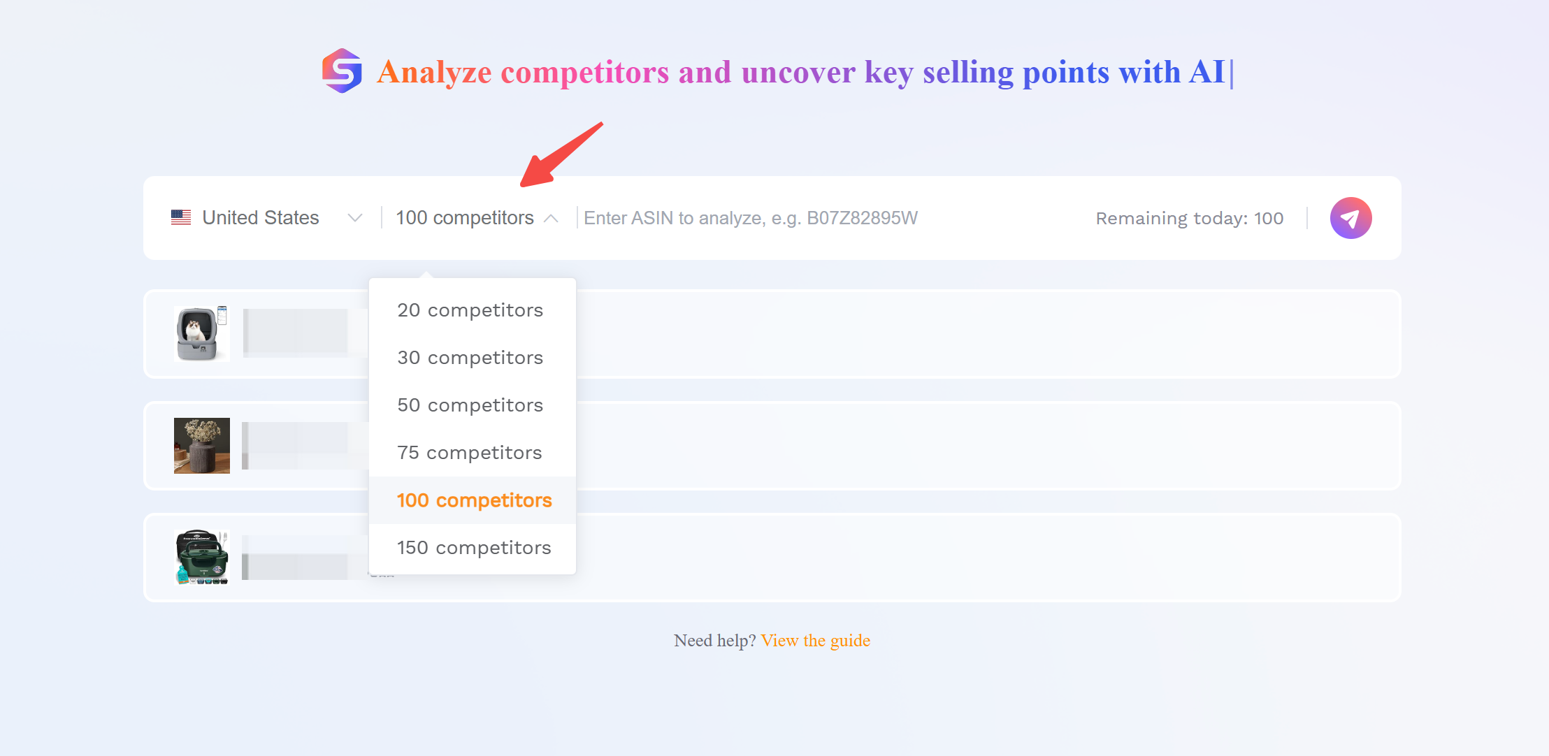 Option to select number of competitors to analyze in SellerSprite.