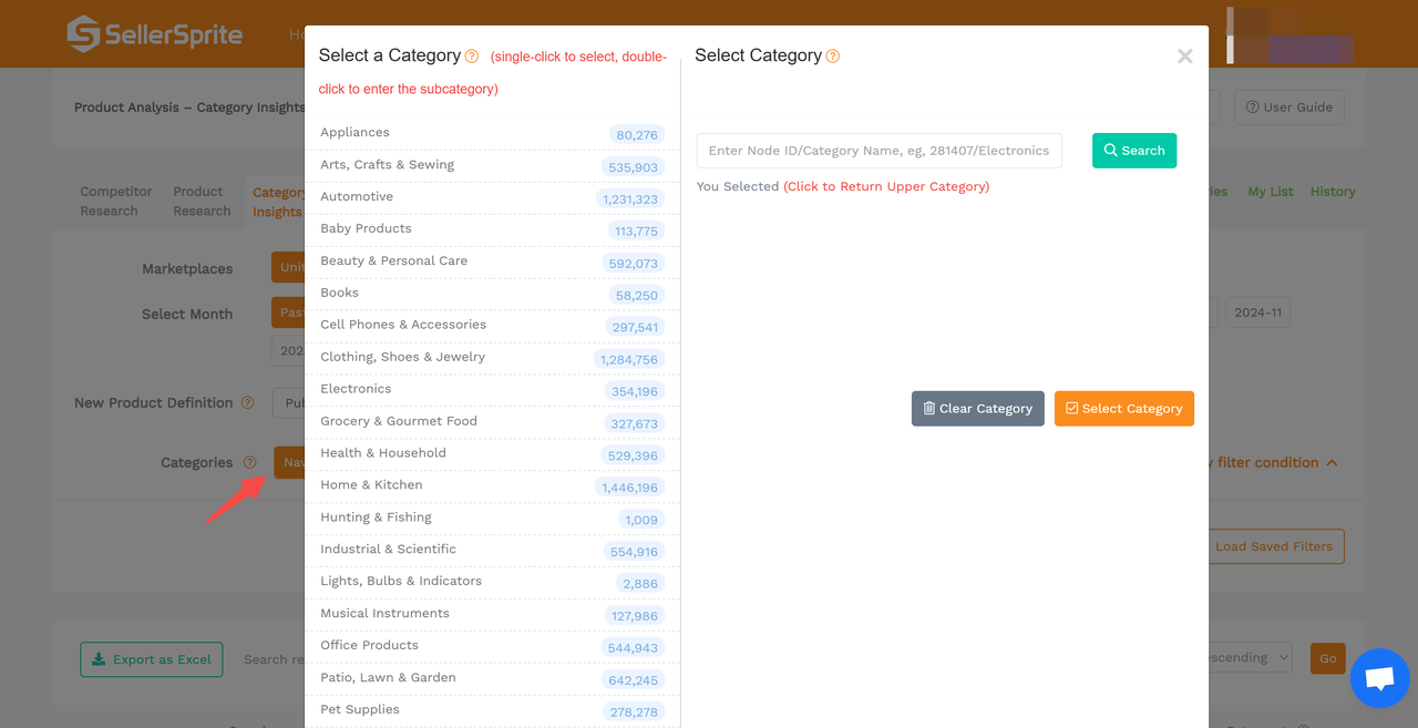 Button shortcut from Product Research to Market Analysis for the same niche.