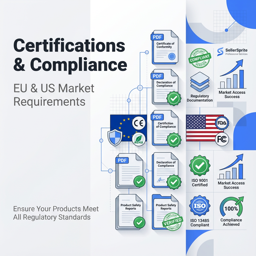 Message snippet requesting certifications and compliance documents for EU or US markets