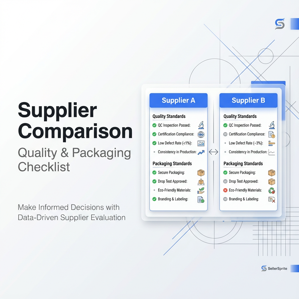 Side by side sample comparison checklist comparing two suppliers on quality and packaging