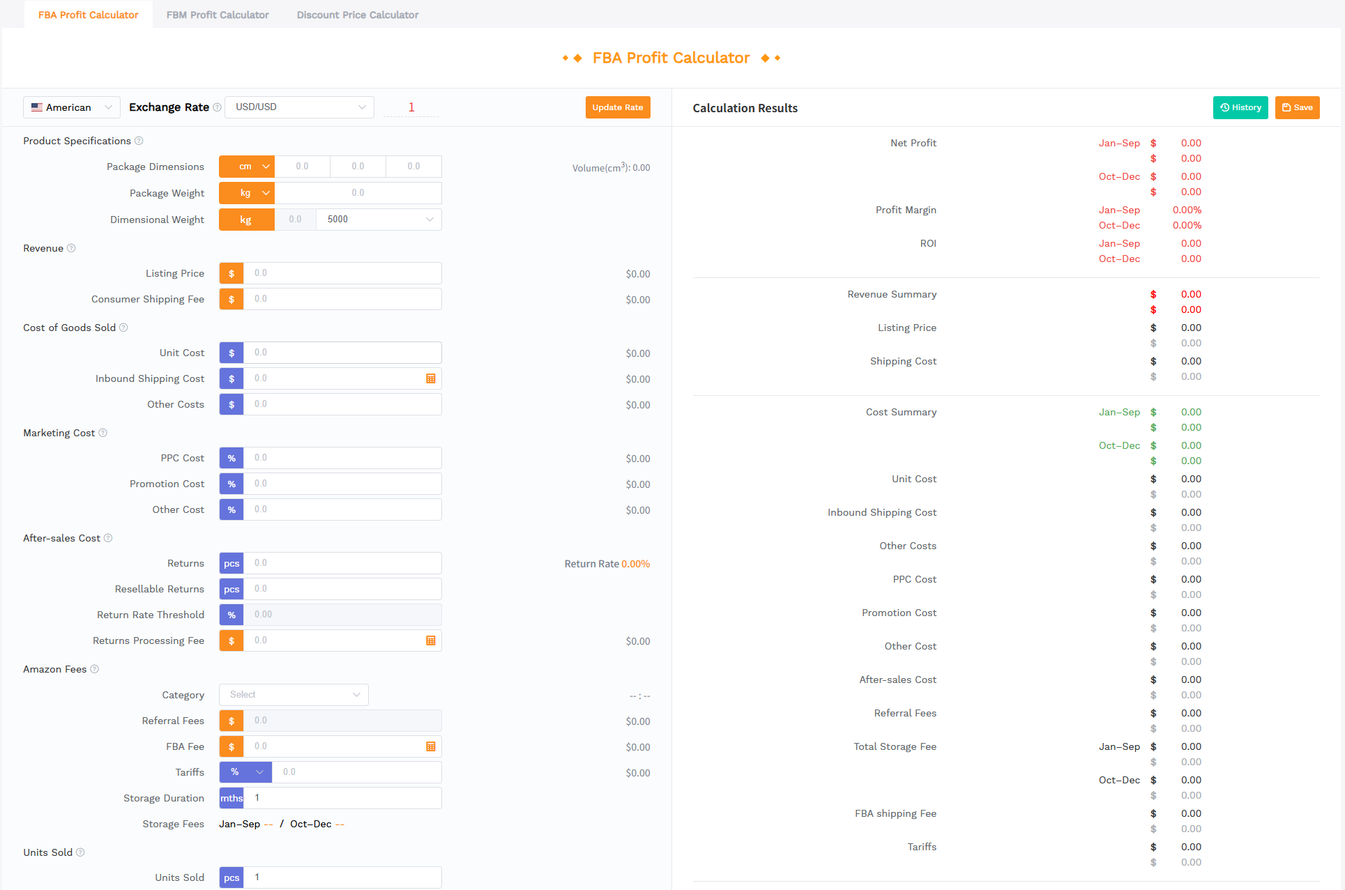 SellerSprite profitability calculator estimating Amazon FBA fees and net margin for a candidate product in Amazon.com marketplace