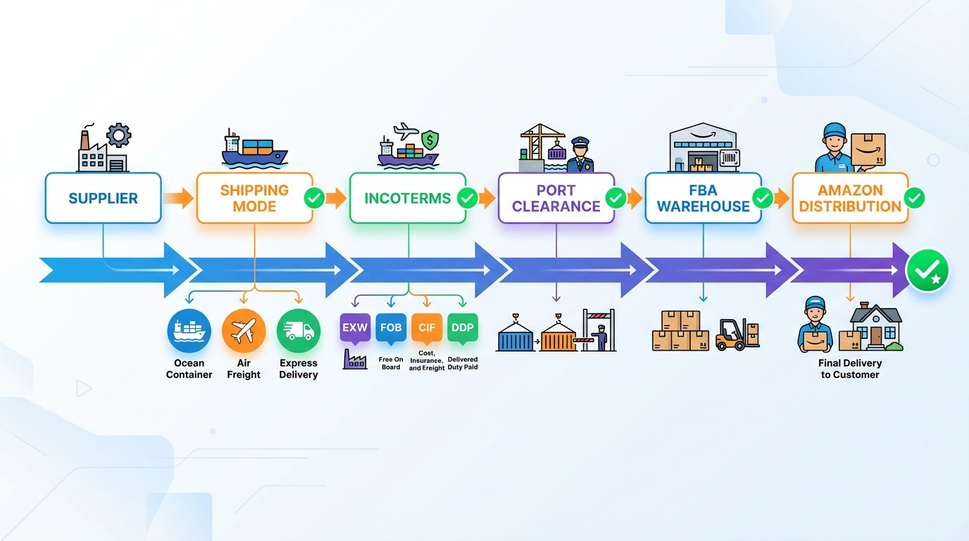 Freight and logistics planning for Amazon FBA: overview of incoterms, shipping modes, and delivery checkpoints from supplier to FBA warehouse