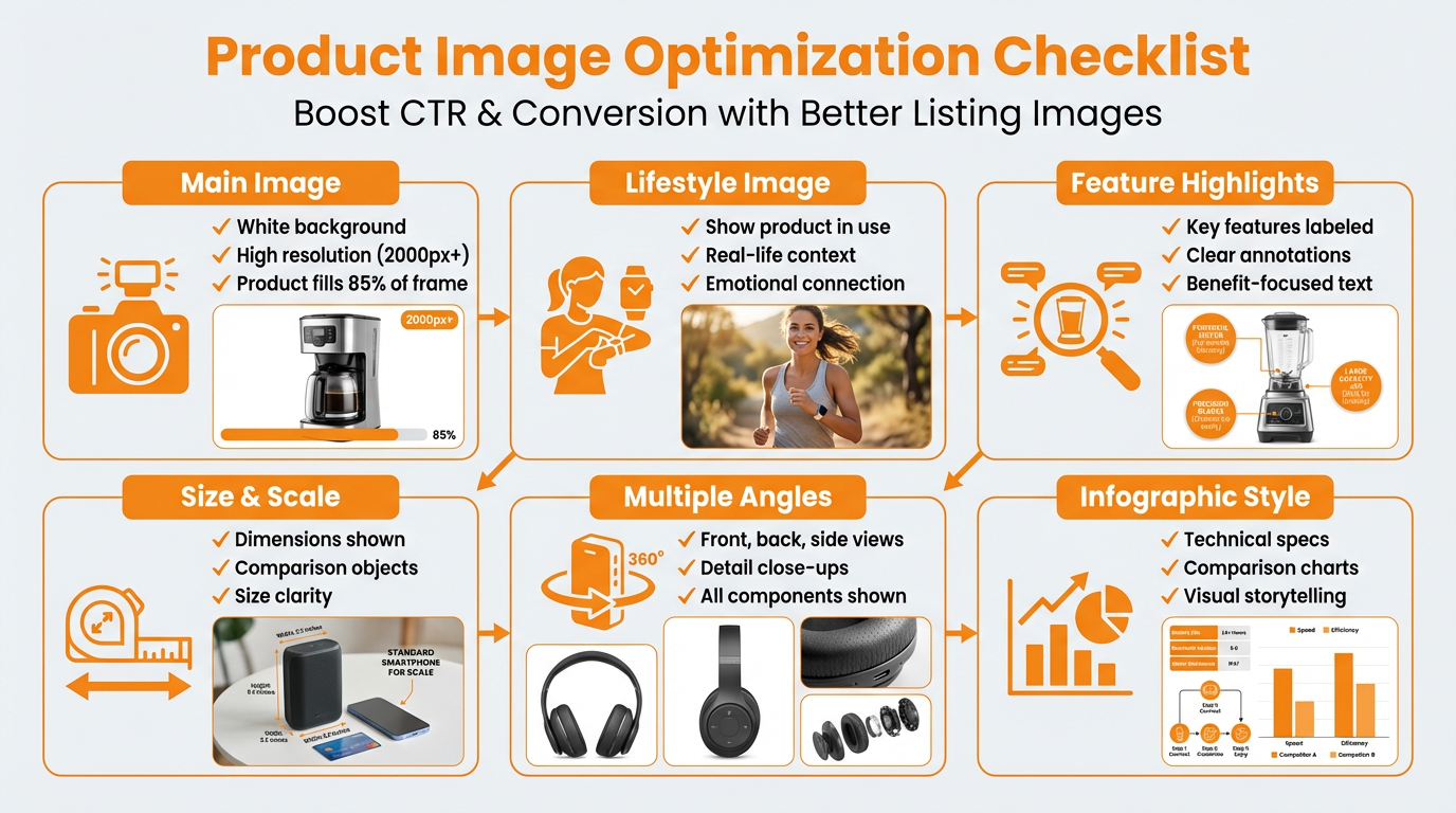 Amazon product image checklist storyboard for improving CTR and conversion in listing optimization