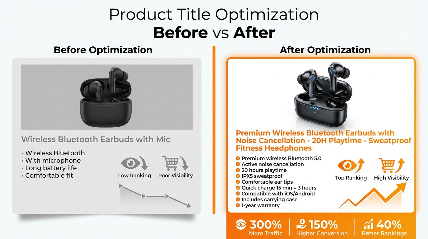 Before and after Amazon product title optimization example