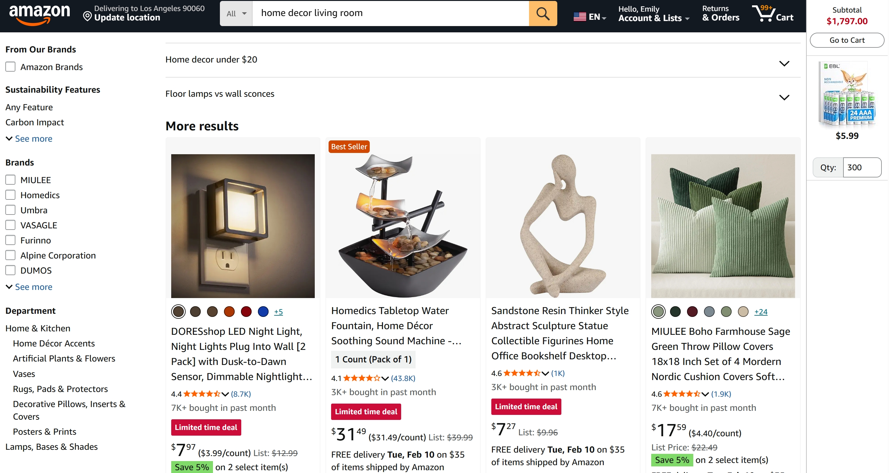 Amazon search results image grid with highlighted main images of different products