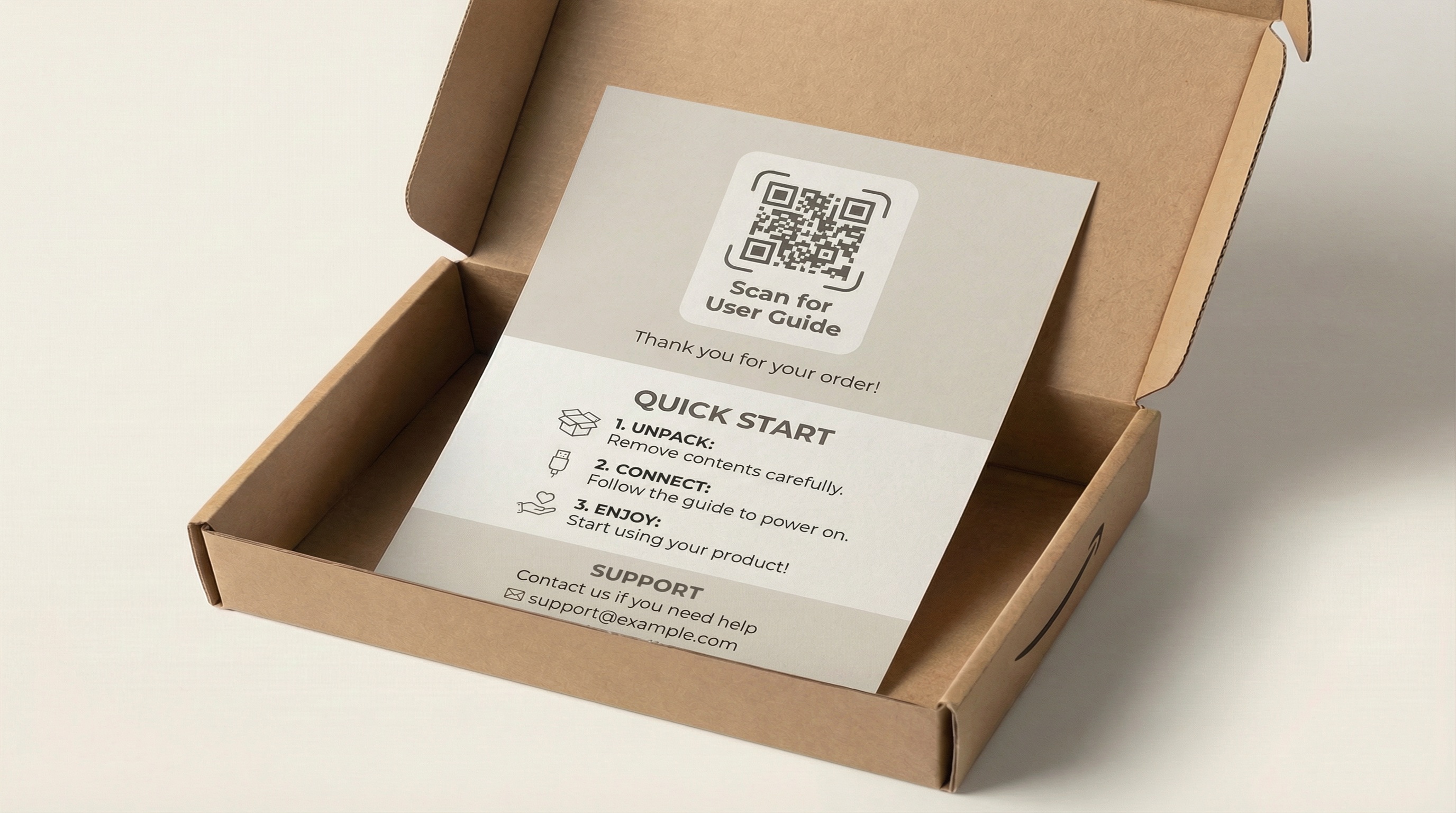 Example Amazon product insert card that improves customer experience without asking for a review.