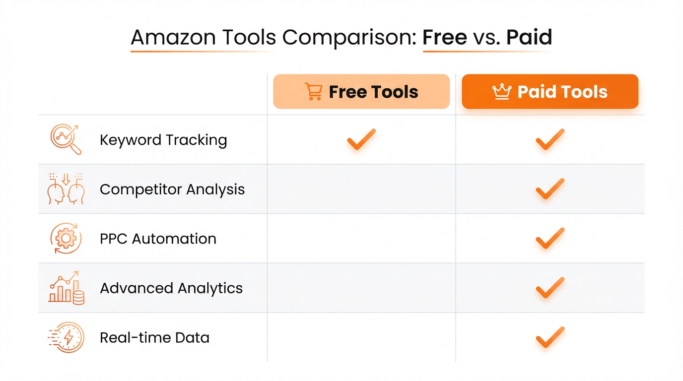 Comparison of free vs paid Amazon seller tools features