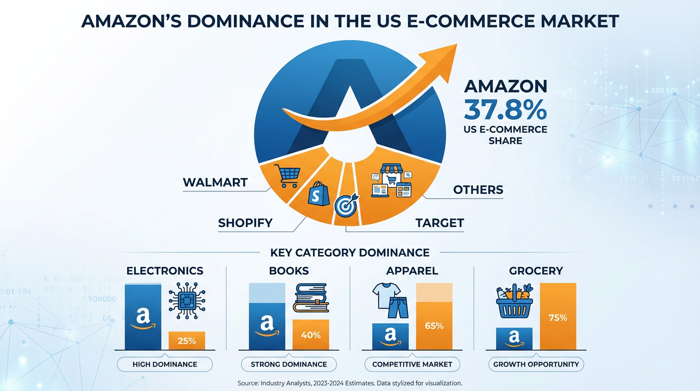 Amazon US e-commerce market share comparison 2023