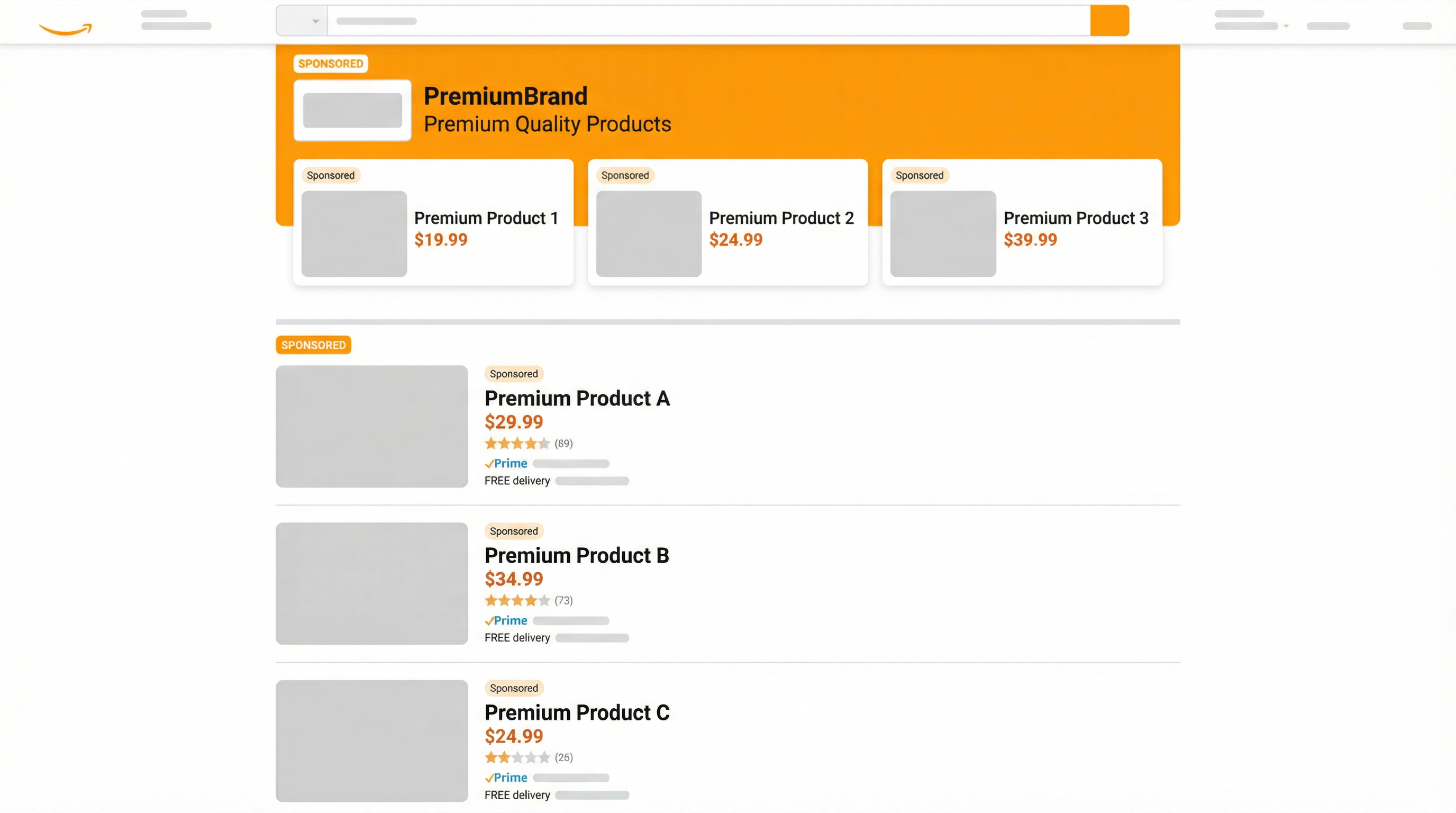 Amazon search results screenshot showing Sponsored Brands placement above Sponsored Products ads