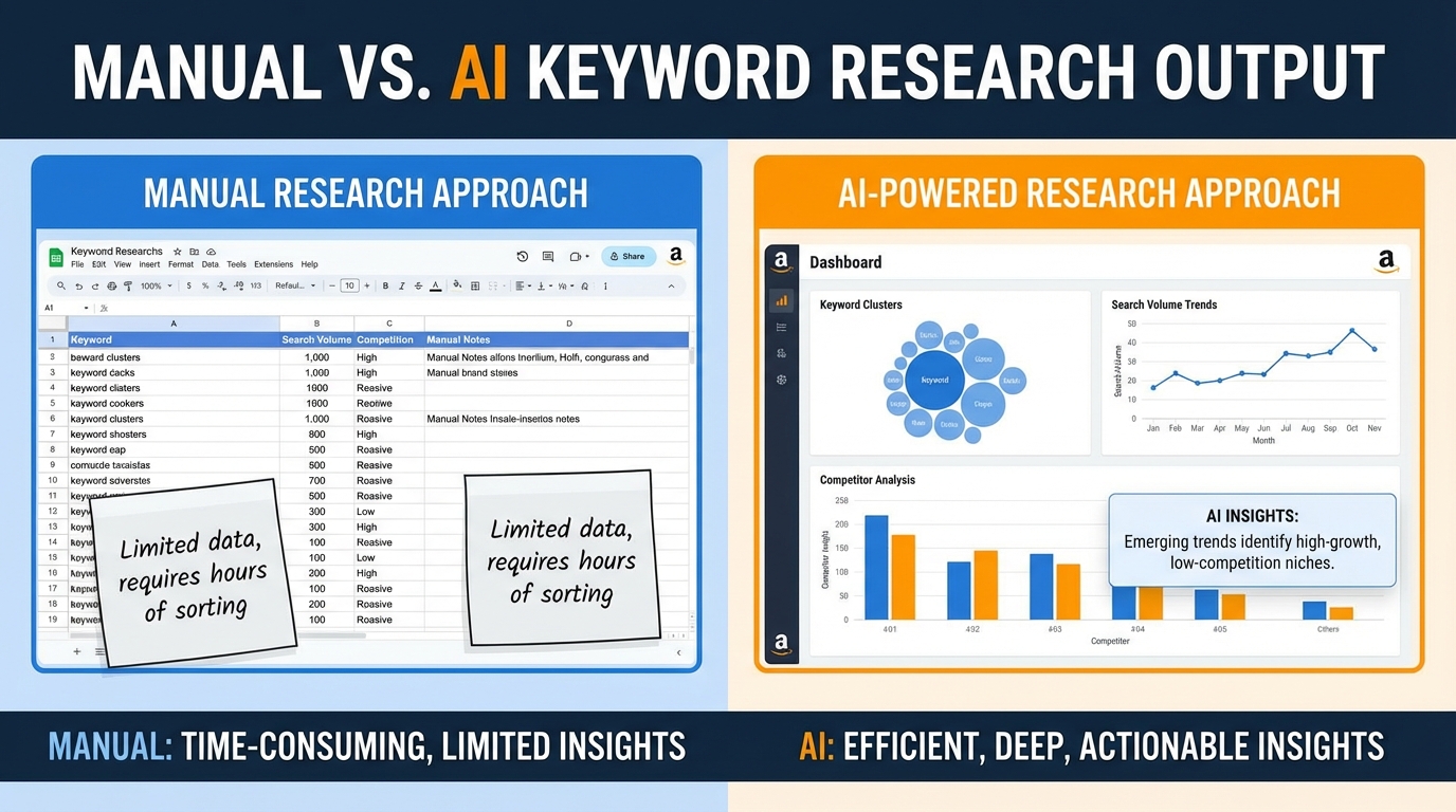Manual vs AI-powered keyword analysis for Amazon product listings
