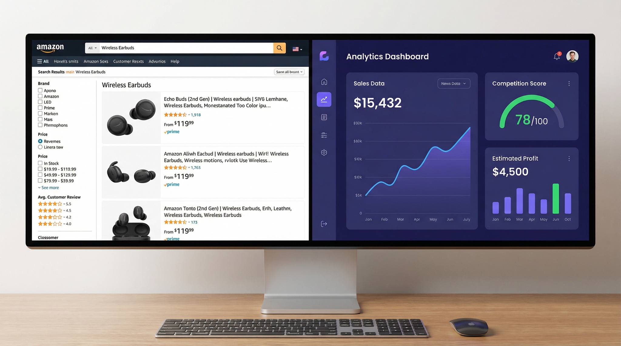Amazon product research dashboard comparing product metrics side by side