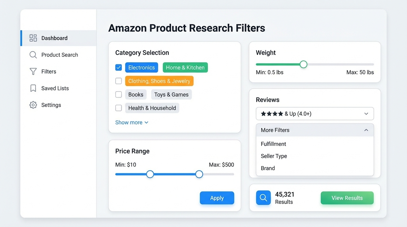 Amazon Product Research Filters Dashboard