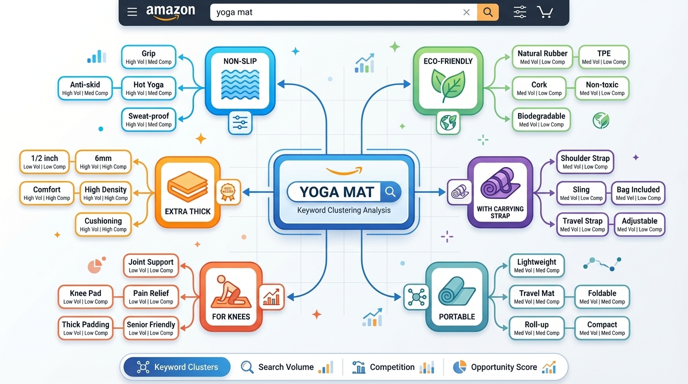 Amazon Keyword Cluster for Yoga Mat Niche