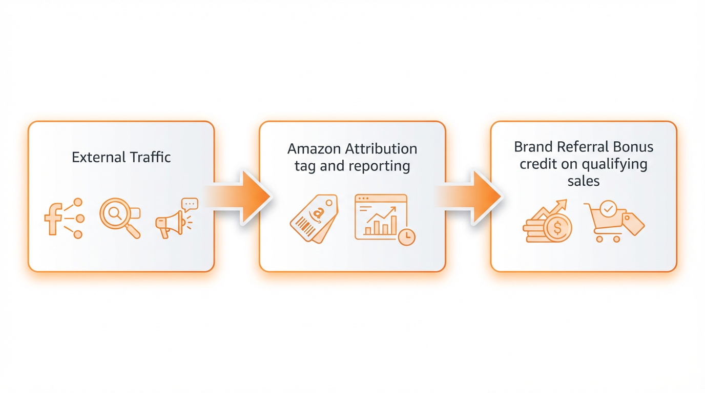 Diagram showing the relationship between external traffic Amazon Attribution and Brand Referral Bonus