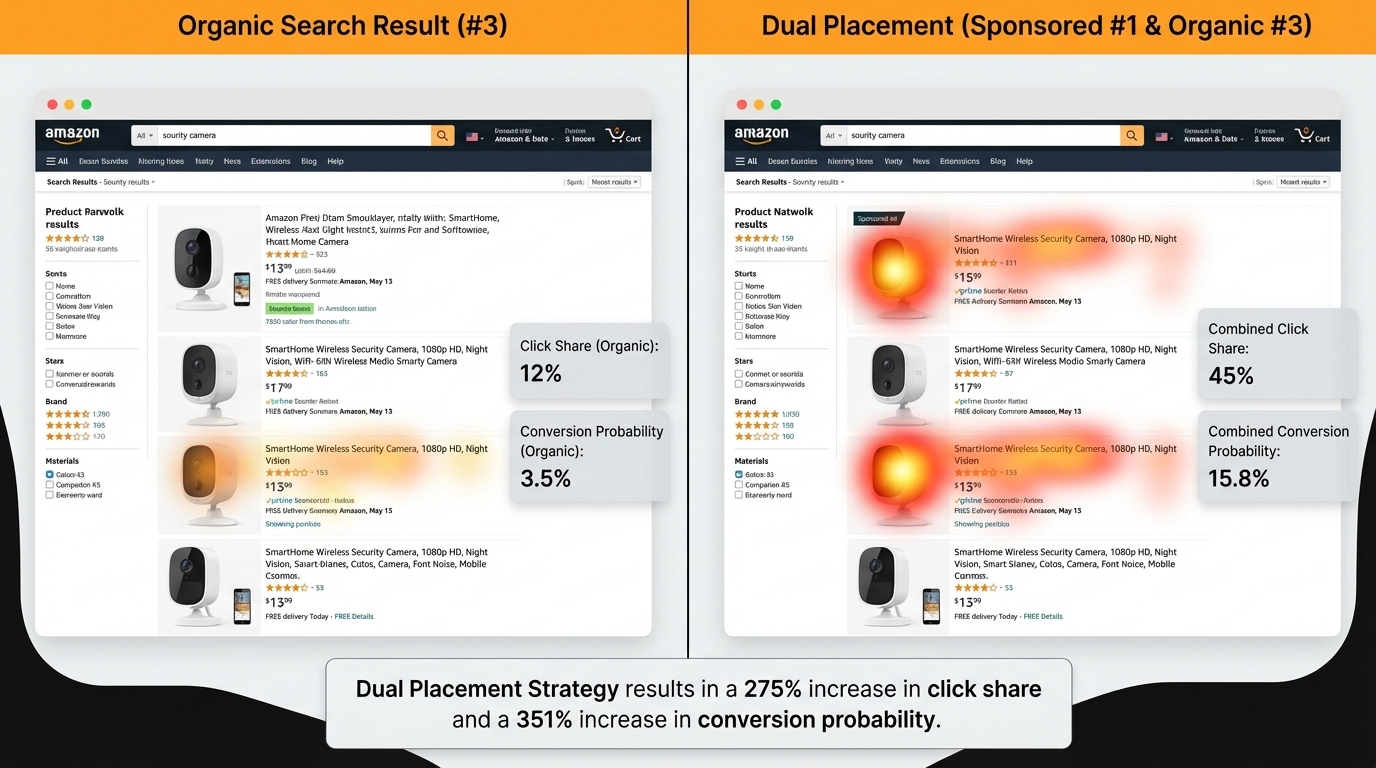 Dual presence of organic and sponsored rankings increases click share and conversion probability
