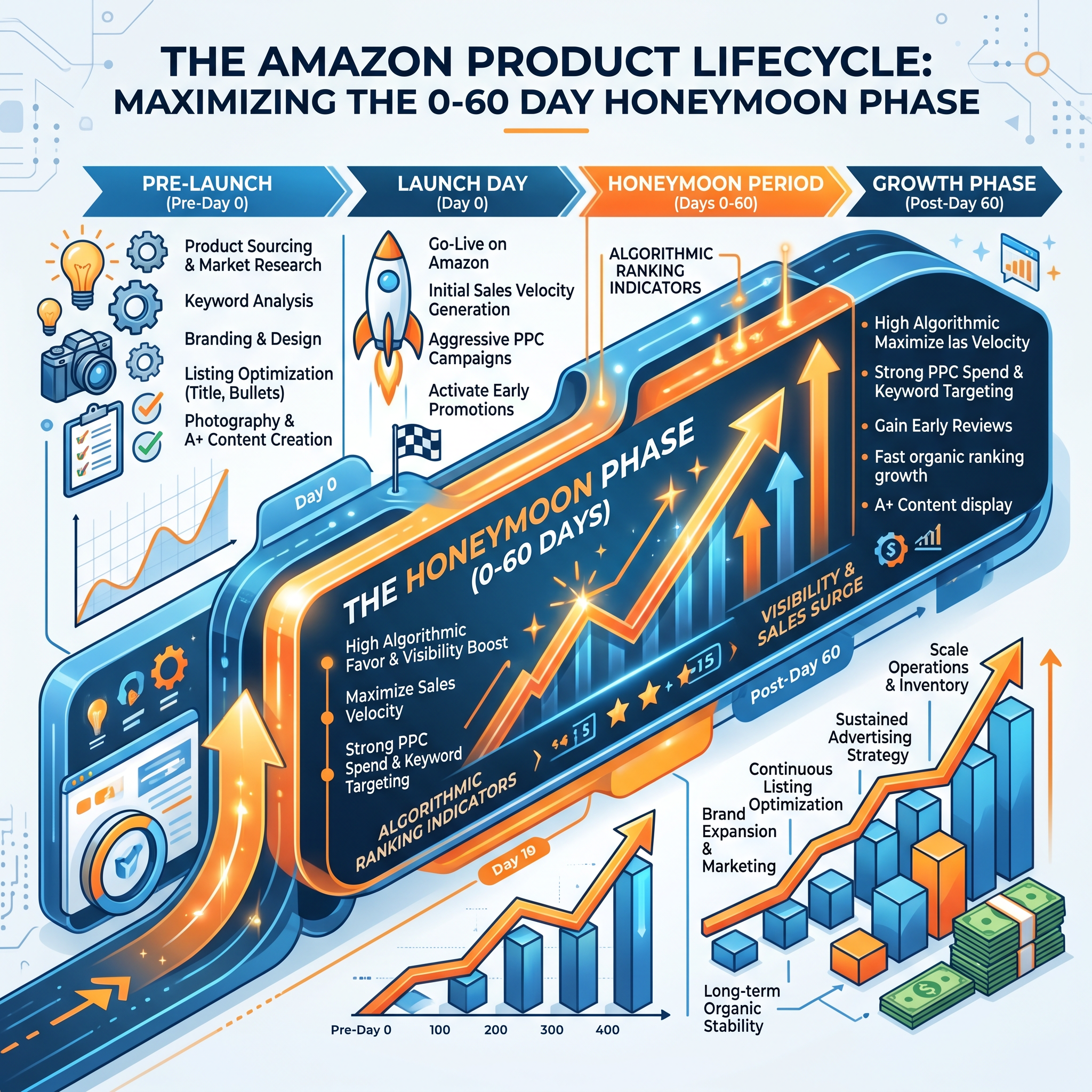 Amazon Honeymoon Period Timeline: Days 0–60 Show Increased Visibility and Algorithmic Favor for New Listings