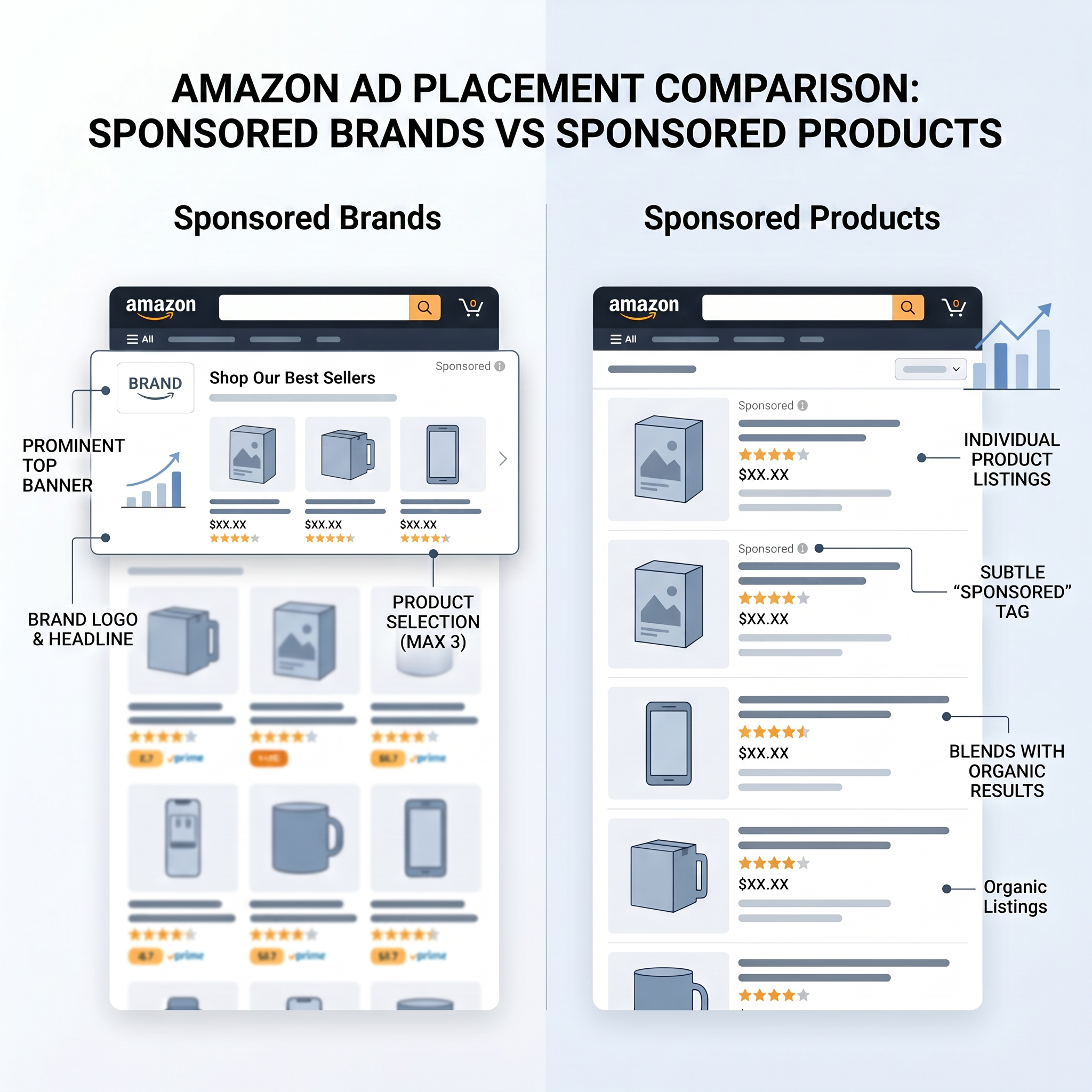 Sponsored Brands vs Sponsored Products: Ad placement examples on Amazon US