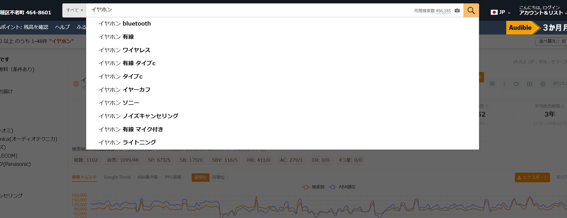 Amazonの検索窓にキーワードの候補が表示されます