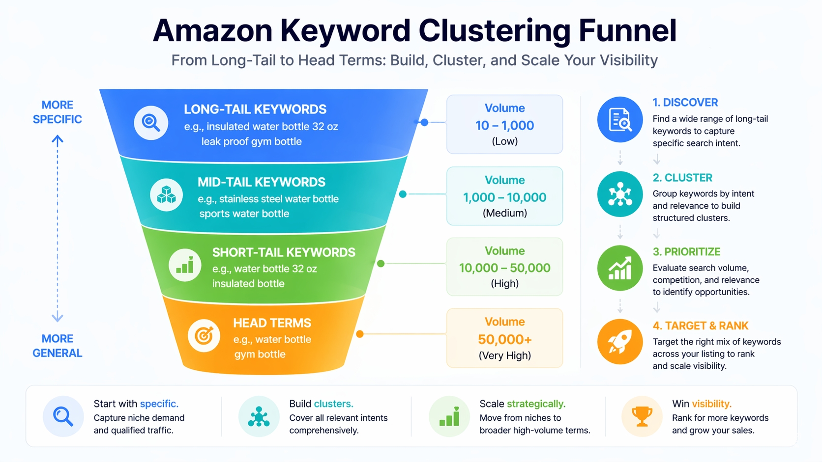 Amazon keyword clustering funnel: from long-tail to head term targeting