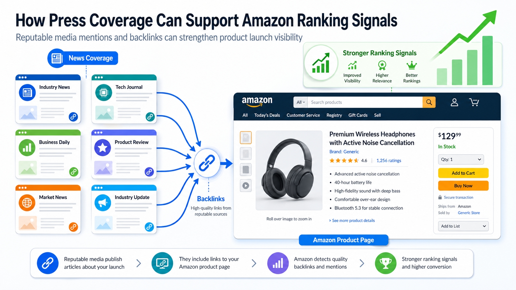 Backlinks to the Amazon listing concept illustration