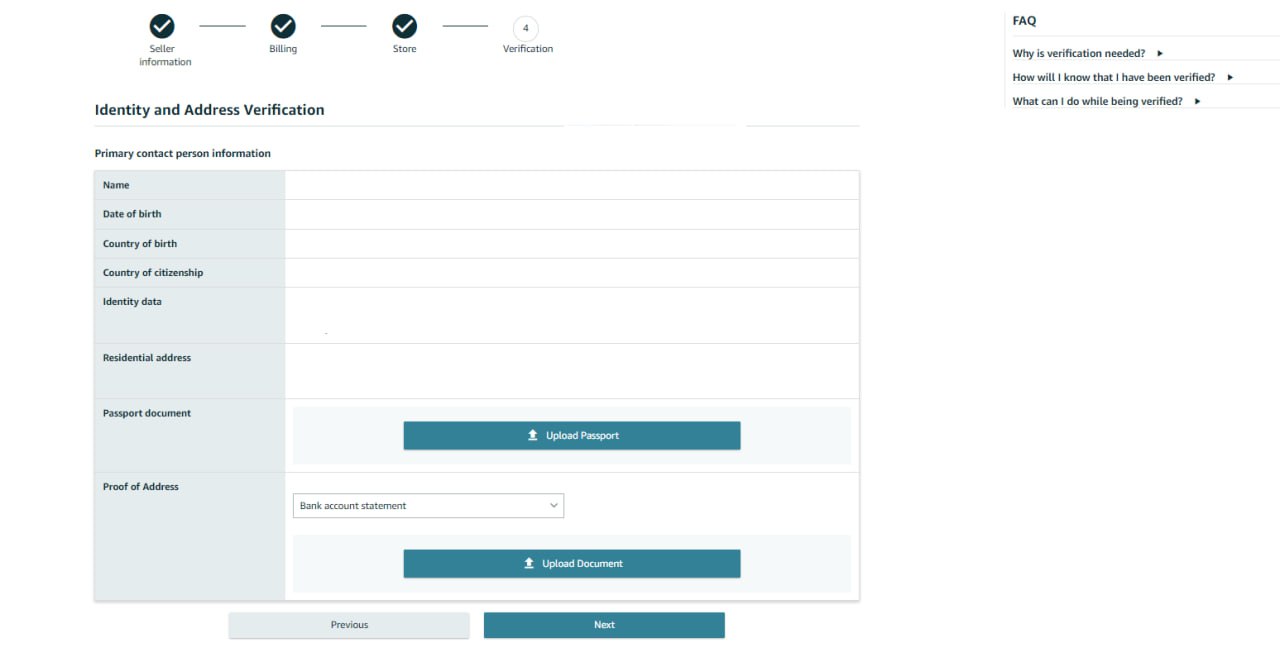 Amazon Seller Central identity verification and document upload page