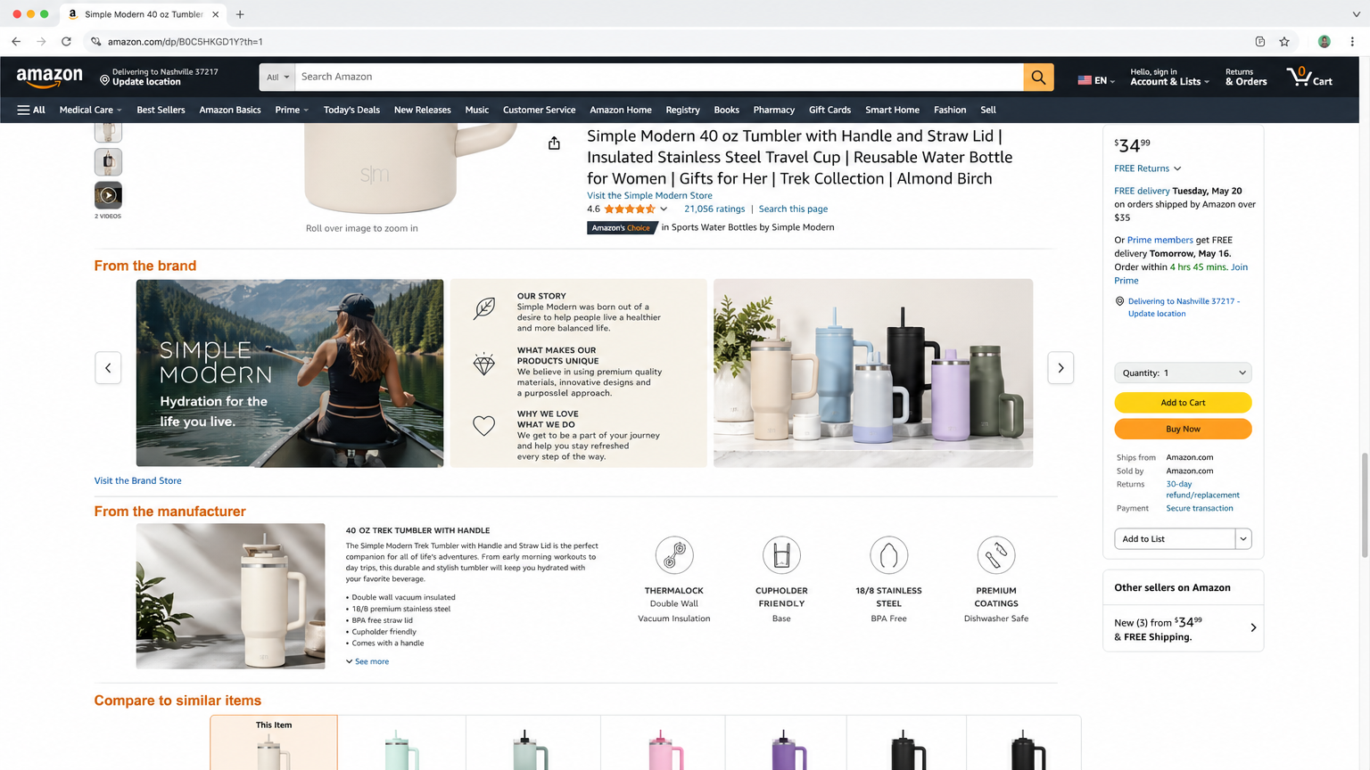 Example of Amazon brand story placement on product detail page