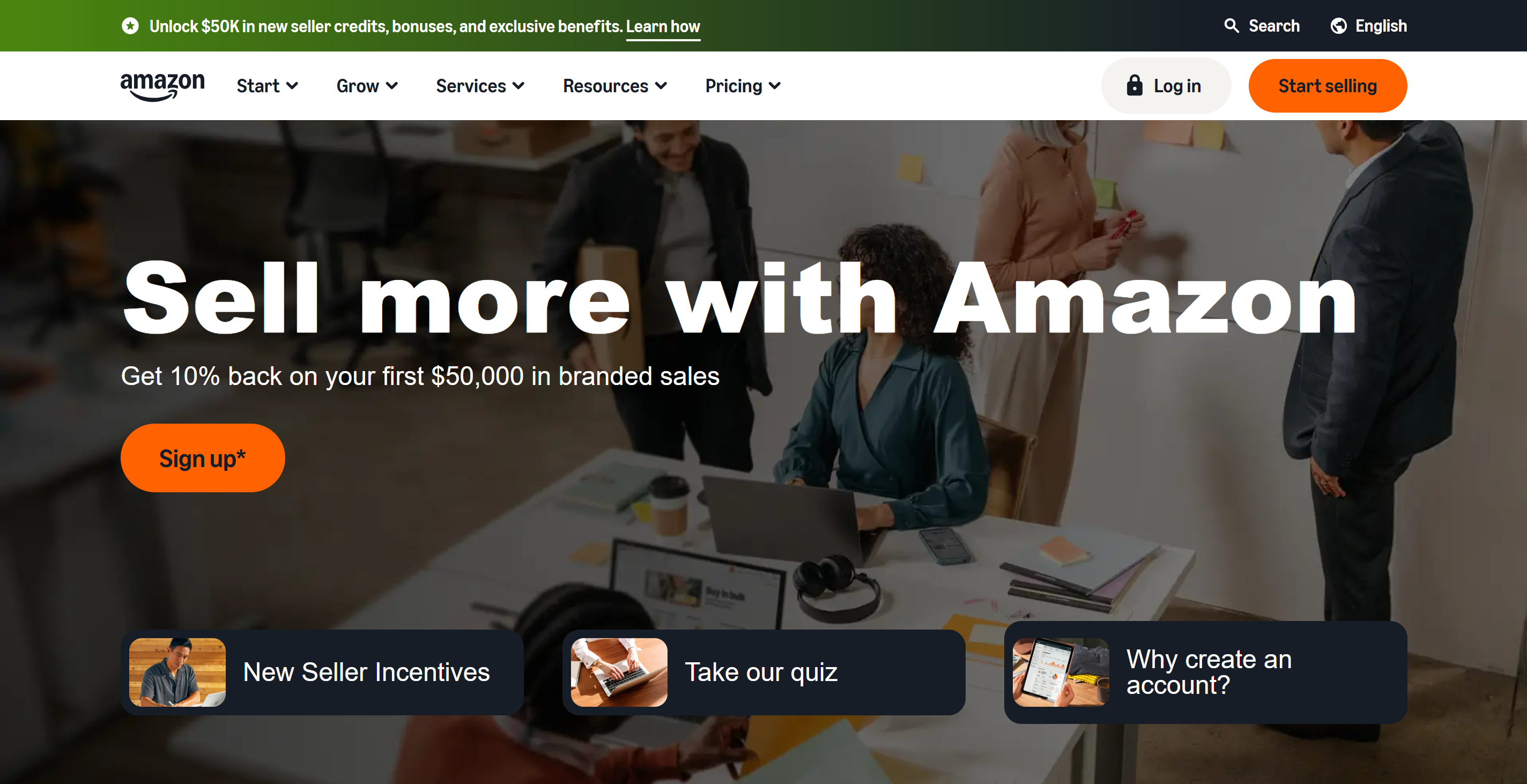 Amazon Seller account sign-up page