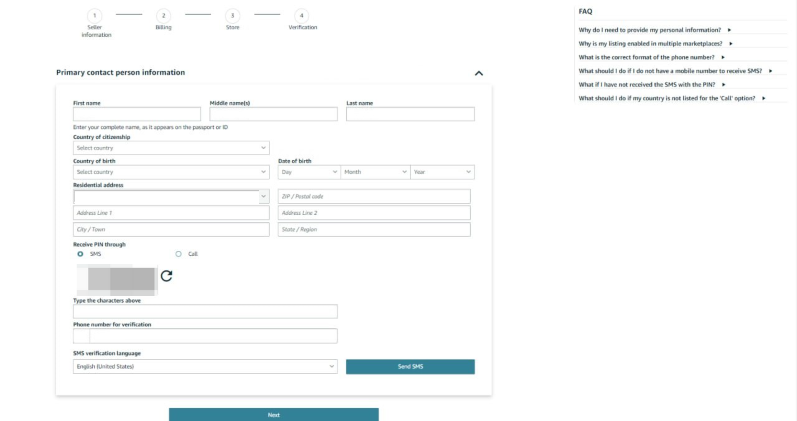 Amazon Seller Central billing information page