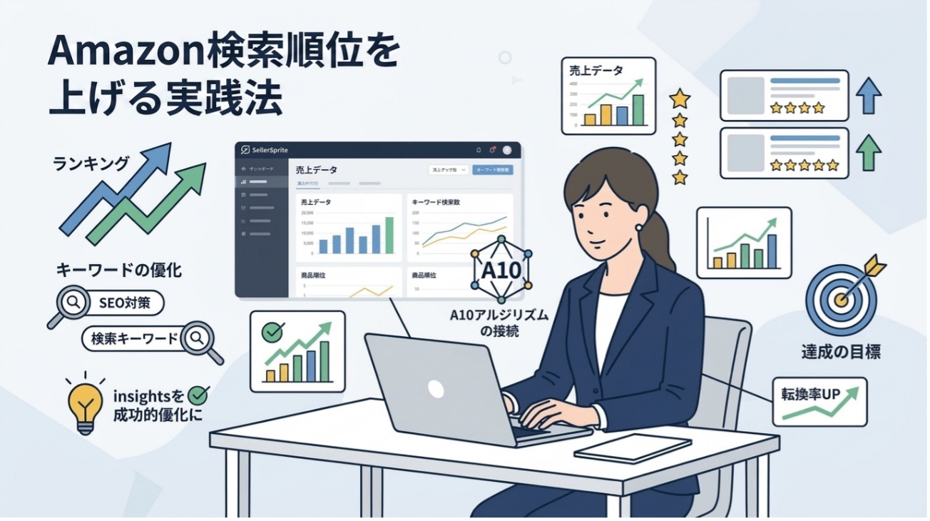 SellerSpriteのデータを活用してAmazon検索順位を上げる実践法の図解