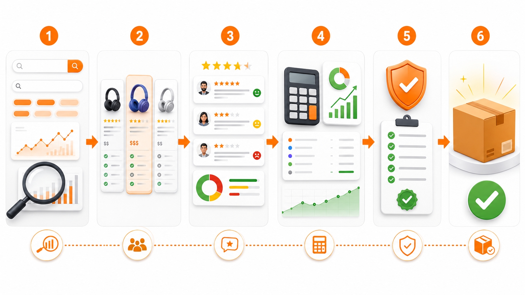 Amazon product research workflow showing demand validation, competitor analysis, review insights, profit calculation, and compliance checks.