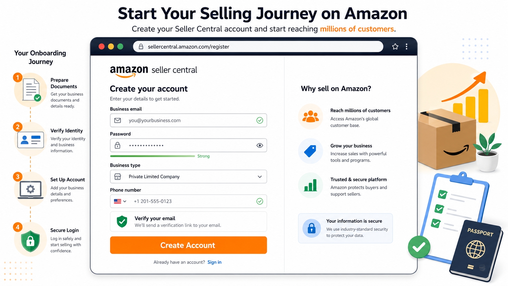 Amazon Seller Central registration screen