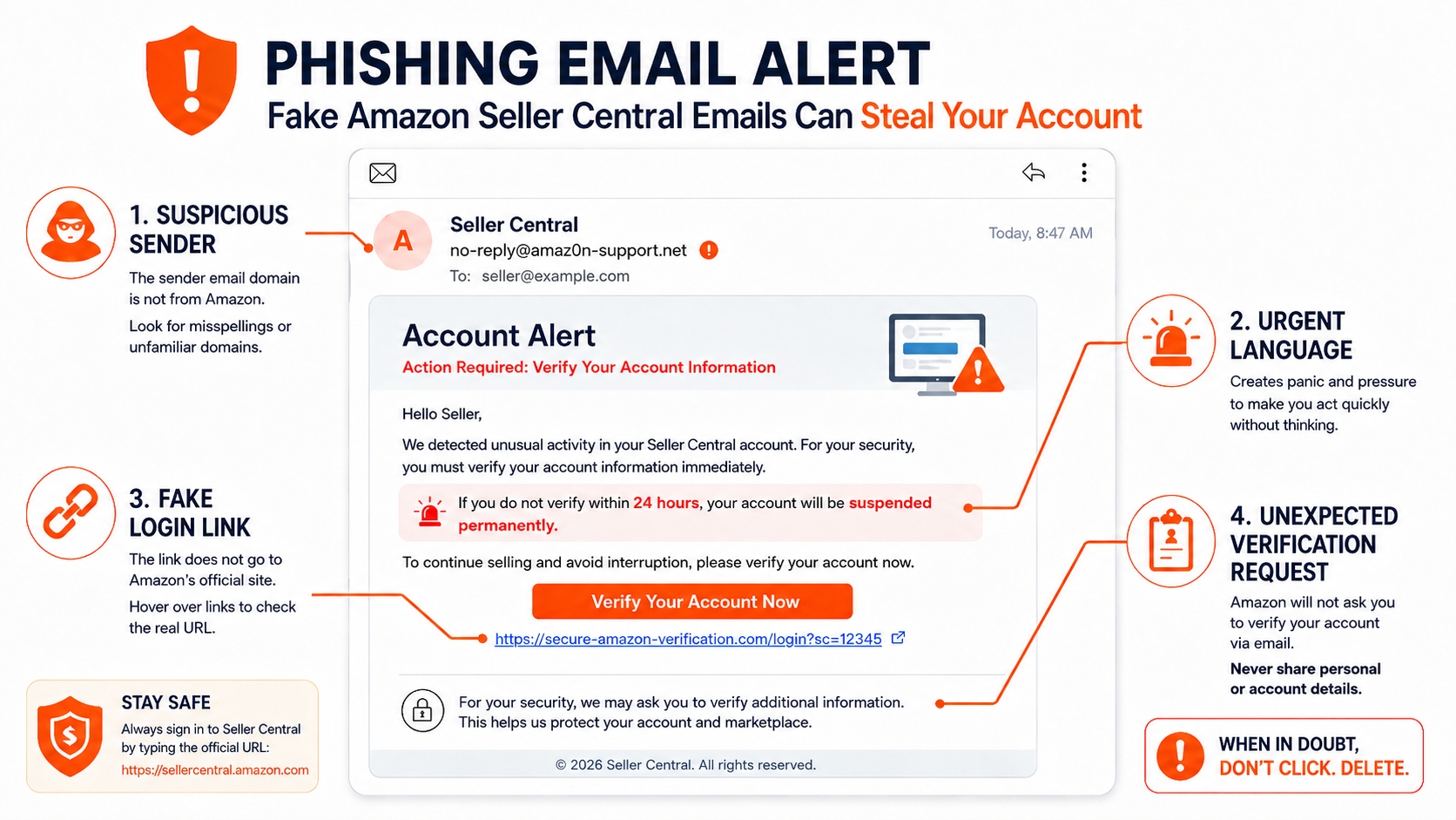 Example of a phishing email pretending to be from Amazon Seller Central