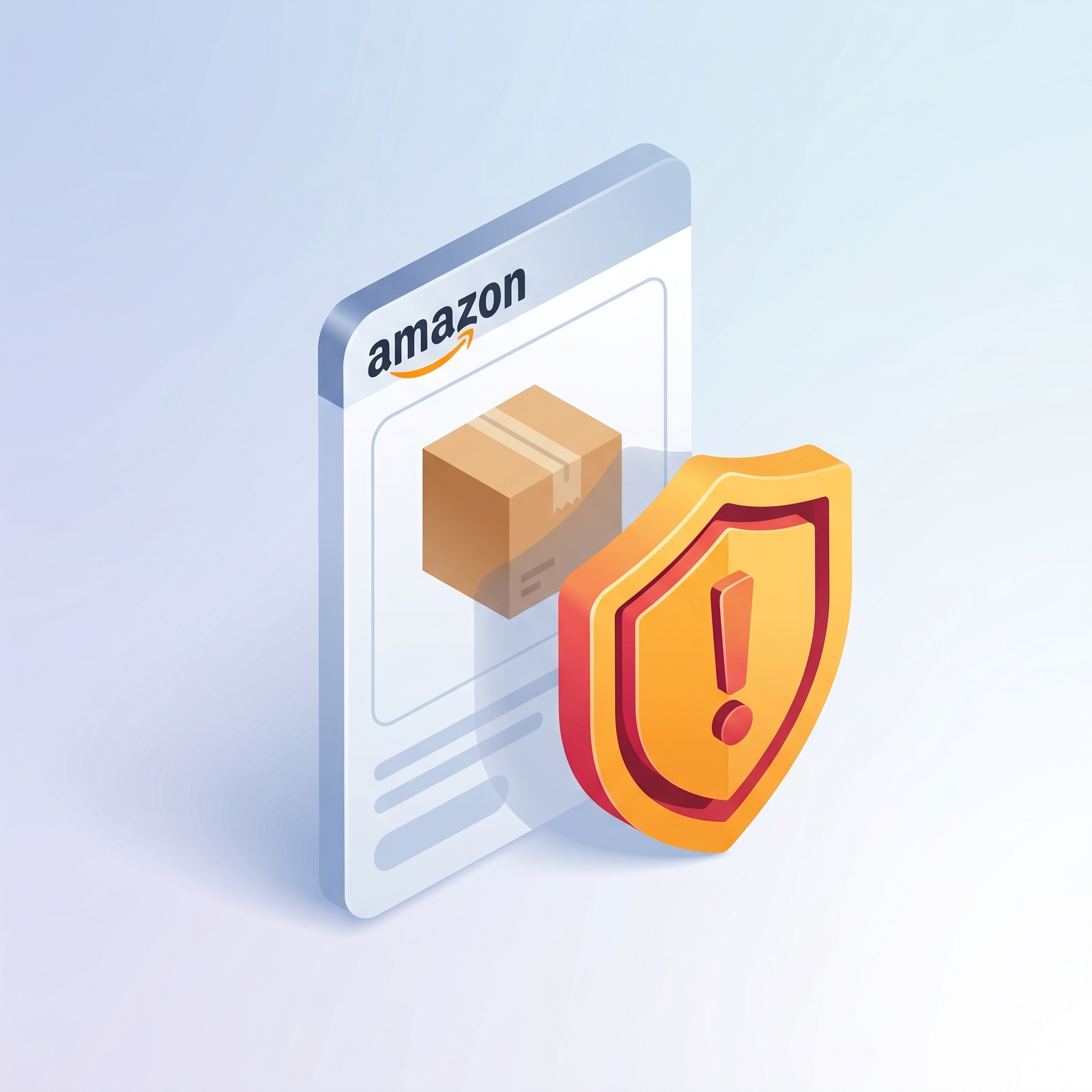 Conceptual illustration of Amazon listing suppression showing a fading product icon behind a warning shield.