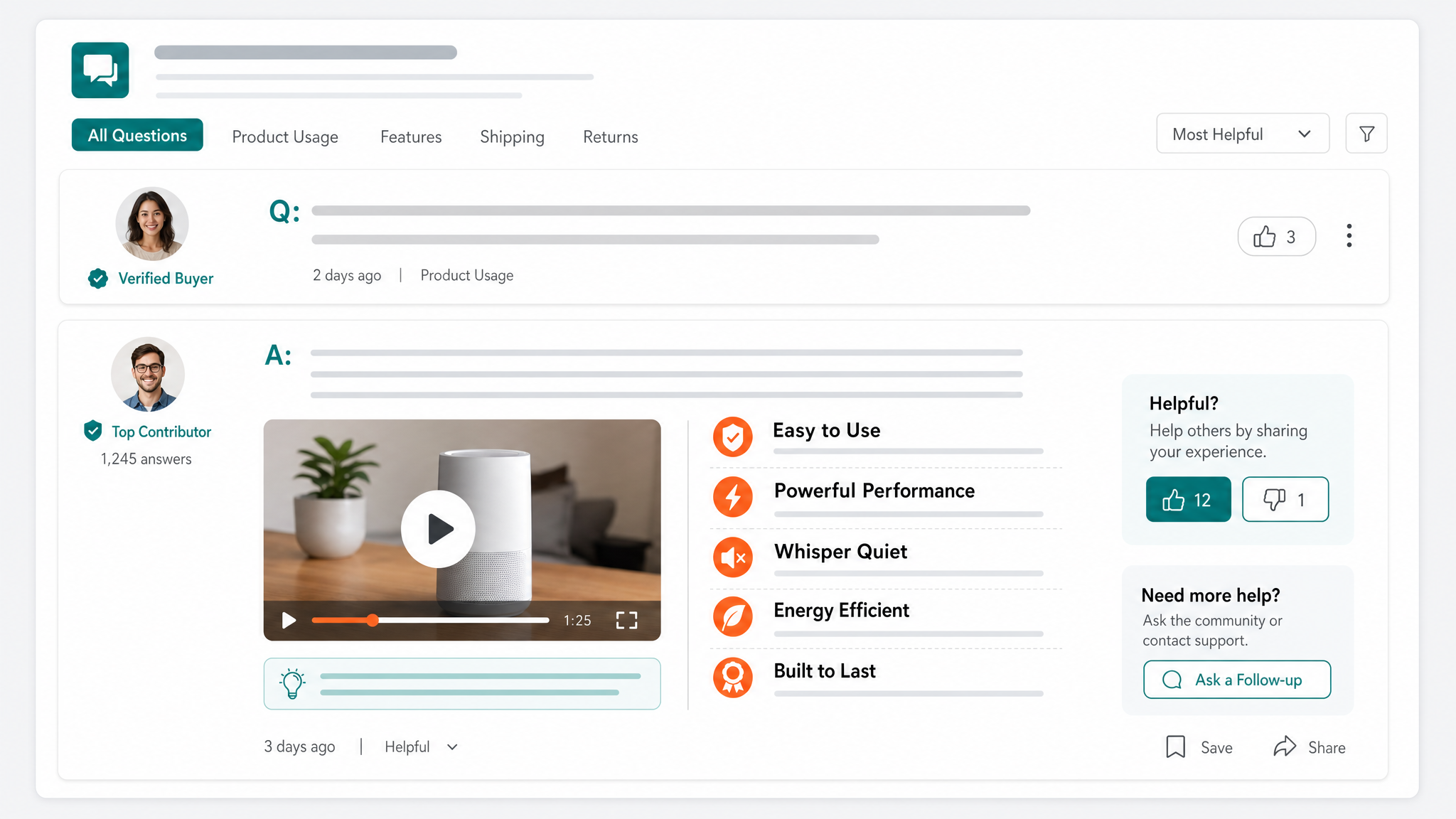 Optimized Q&A response with video and CTA