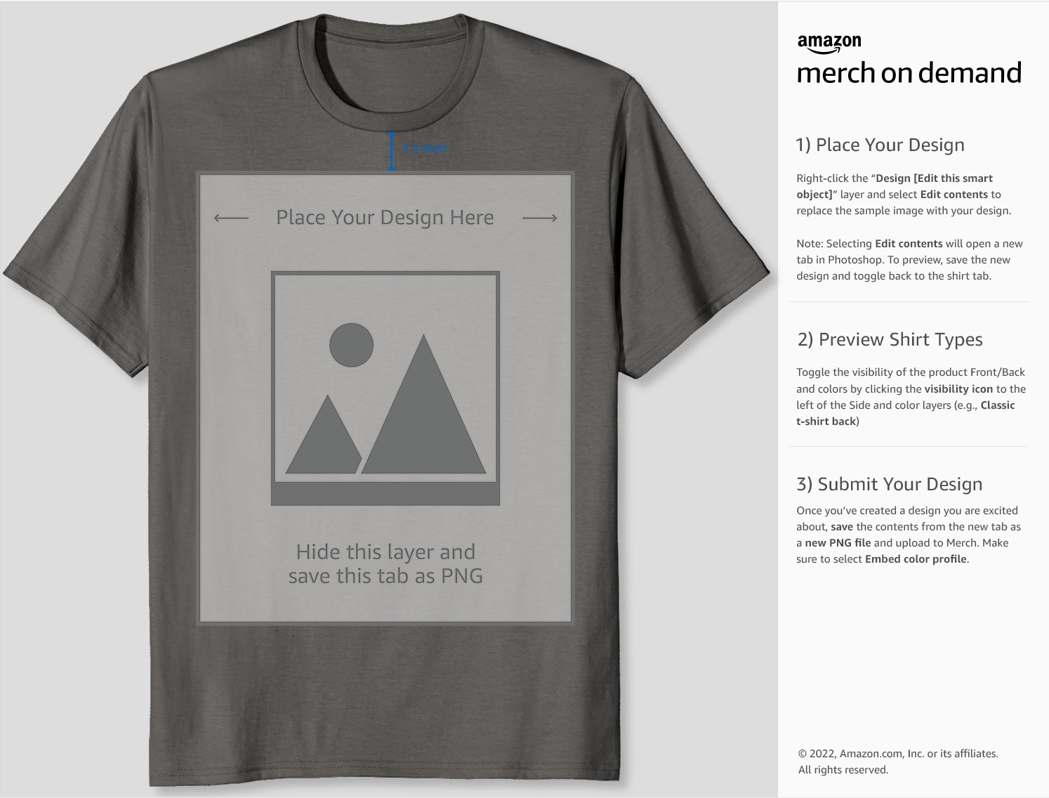 Amazon Merch t-shirt design template showing safe zone