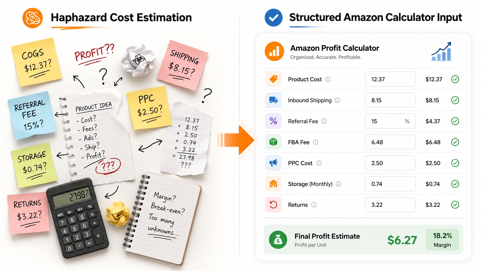 Comparison between haphazard cost estimation and structured Amazon calculator input screen