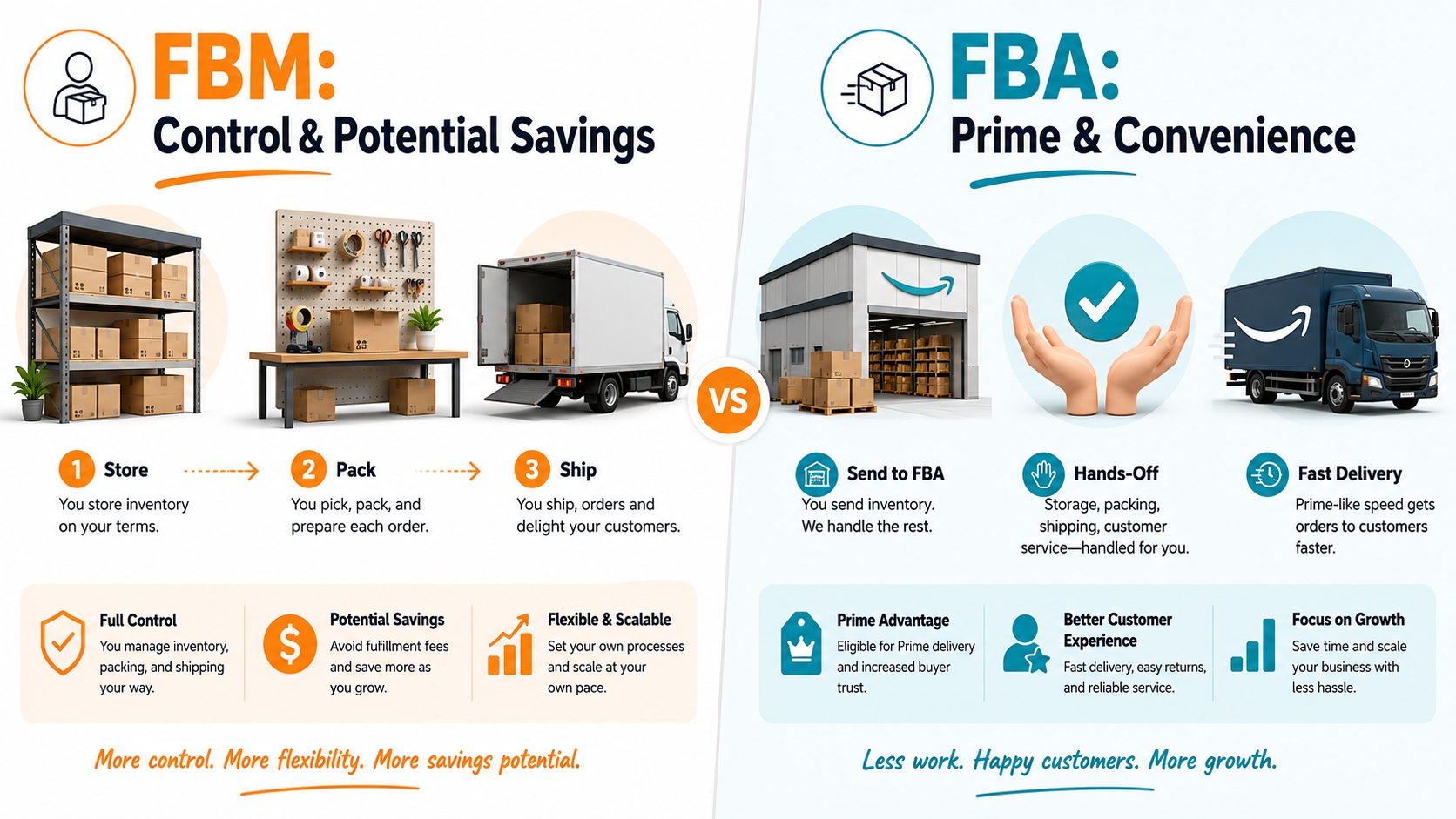 FBM versus FBA visual comparison for ecommerce sellers