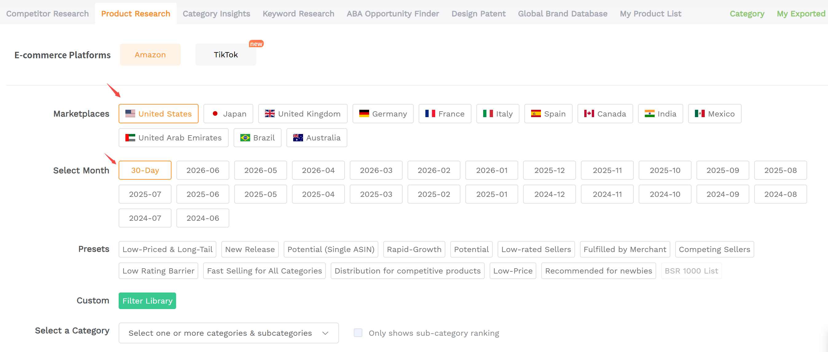 SellerSprite Product Research screenshot for Amazon best sellers analysis in the United States marketplace