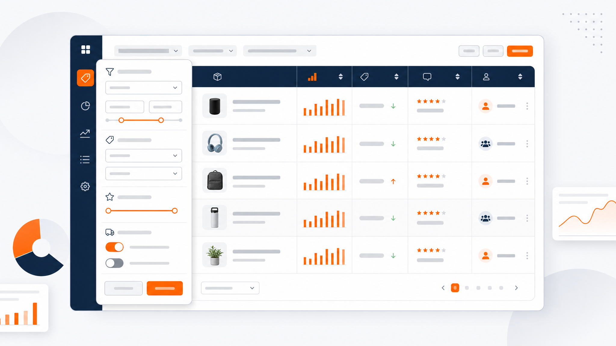  Amazon product research database filters showing revenue, BSR, and review metrics