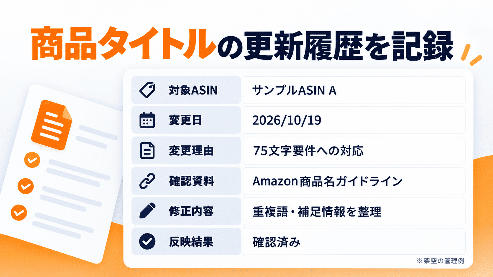 Amazon商品タイトルの修正理由適用ルール変更日と反映結果を記録する管理表