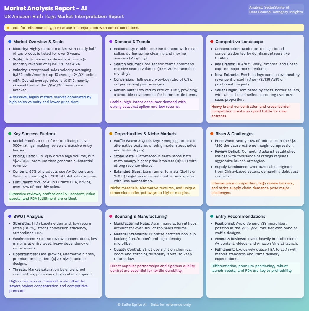 SellerSprite Category AI Insights report presenting Amazon category demand, competitive landscape, market risks, and AI-generated analysis of potential opportunities.